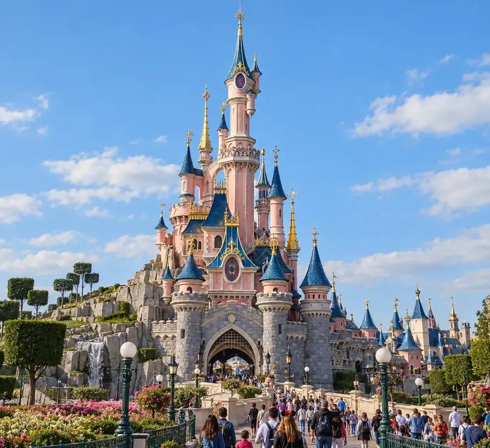 Disneyland Paris’te masal şatosu ve temalı park çevresi